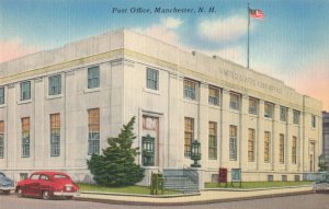 C.1940's Car USA Flag Post Office Manchester, New Hampshire Postcard 2T5-286