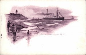 Sandy Hook New York NY Steamer Steamship Lighthouse c1910 Vintage Postcard