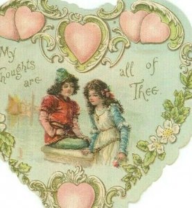 1880s Embossed Die-Cut Heart Valentine Card Poem Lovely Girl & Boy *A