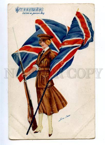 161078 BRITISH Flag HYMN Woman Soldier by SAGER Vintage AN PC