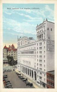 Los Angeles California 1920s Postcard The Bible Institute Parked Cars