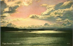 Puget Sound Washington Hand-Tinted Postcard