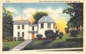 Observatory Elgin National Watch Company Elgin Illinois linen postcard