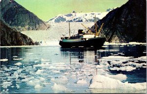 Vtg Tracy Arm Glacier Lined Fjord SS Glacier Queen Alaksa Cruise Ship Postcard