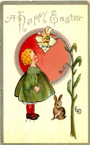 Greeting - Easter. Girl & Bunny. Artist: Ethel DeWees