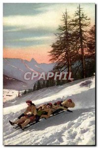 Old Postcard of Sports & # 39hiver Ski Women sledging