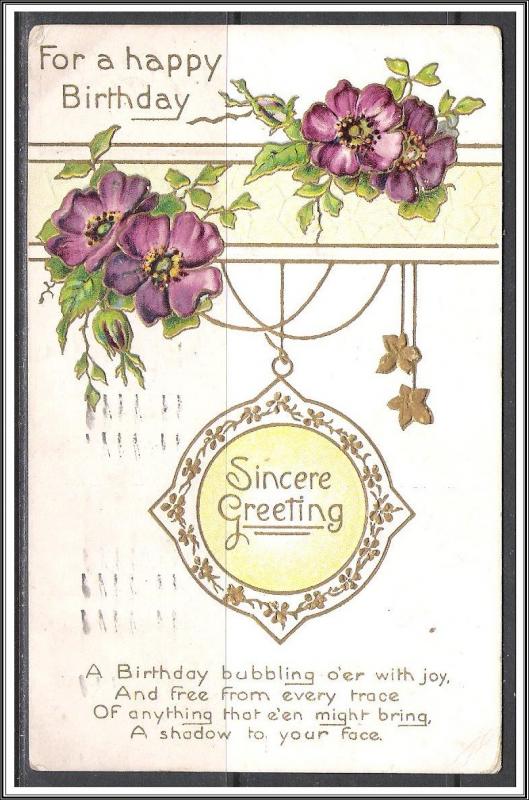 For A Happy Birthday - Sincere Greeting - Pansies - Embossed - [MX-177]