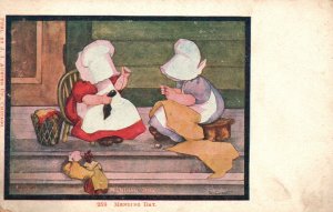 Vintage Postcard 1900's Mending Day Friendship Memories Cute Doll Making