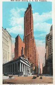 USA New York City Wall Street Showing US Sub Treasury Vintage Postcard B98