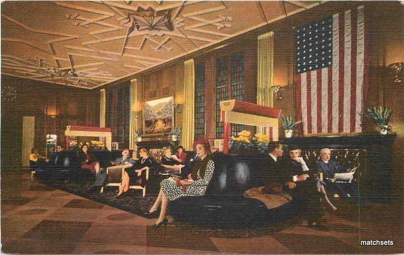 1940s Lobby Bismarck Hotel  Interior Chicago Illinois Teich postcard 7663 