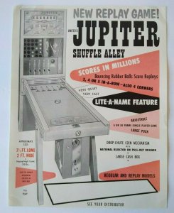 Jupiter Arcade FLYER Original NOS Puck Shuffle Bowling Alley Game 1958