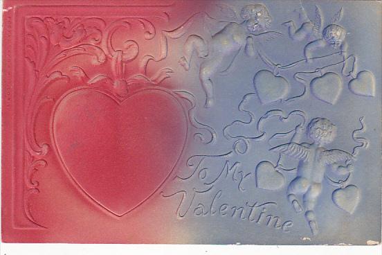 Valentine's Day Cupid Wih Hearts Embossed 1908