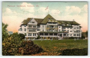 KENOSHA, WI Wisconsin ~ PENNOYER SANTARIUM 1910 Flag Cancel Postcard