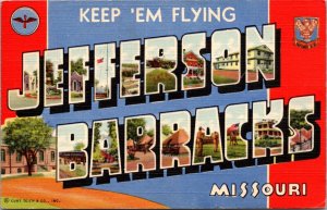 Linen Postcard Large Letter Greetings Jefferson Barracks Missouri