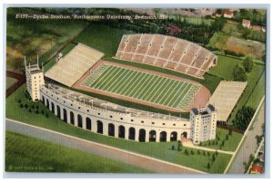 Evanston Illinois Postcard Dyche Stadium Northwestern University Air View c1940