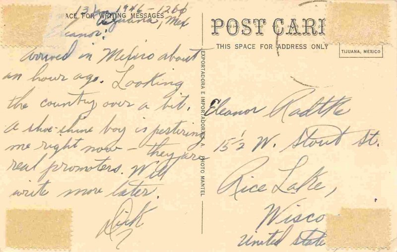 Commercial Hotel Second Block Tijuana Mexico 1946 linen postcard