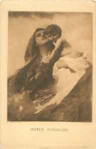 Mater Purissima by Domenico Morelli, Virgin Mary, Baby Jesus Sepia Postcard