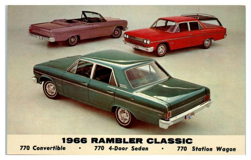 1966 AMC Rambler Classic 770 Convertible 4-Door Sedan Station Wagon Postcard *5C