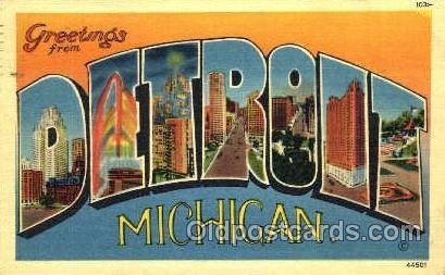 Greetings From Detroit, Michigan, USA Large Letter Town 1941 light wear left ...