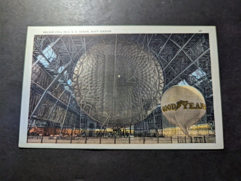 Mint USA Zeppelin Postcard Helium Cell in USS Akron Navy Airship