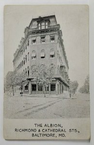 Baltimore Maryland The Albion Hotel, Richmond & Cathedral Sts c1910 Postcard S17