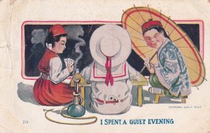 J. Tully Signed Hookah Gambling Chinese I Spent A Quiet Evening Postcard E29