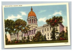 Vintage 1930's Postcard State Capitol Building Gold Dome Augusta Maine