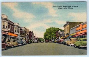 LIBERTYVILLE, Illinois IL ~ NORTH MILWAUKEE AVENUE Street Scene c1950s Postcard 