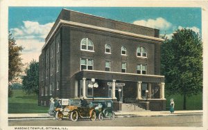 1920s Ottawa Illinois Masonic Temple autos Occidental Lodge Postcard 25-1751