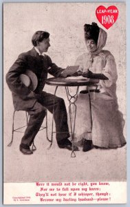 K50/ Leap Year 1908 Holiday Postcard Man Woman Love Table Poem 34