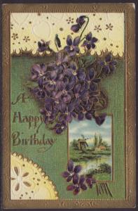 A Happy Birthday,Flowers,Scene Postcard