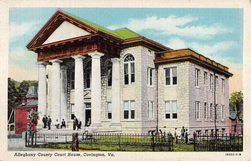 Covington Virginia Alleghant Court House Exterior Linen Antique Postcard K20521