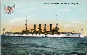 US Armored Cruiser 'Washington' Ship USA Navy Military Vessel Naval Postcard H29