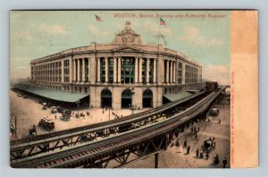 Boston MA, South Station, Elevated Railway Massachusetts Vintage c1908 Postcard 