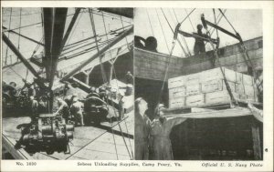 WWII Seabees Bebees Unloading Supplies Camp Peary VA Postcard