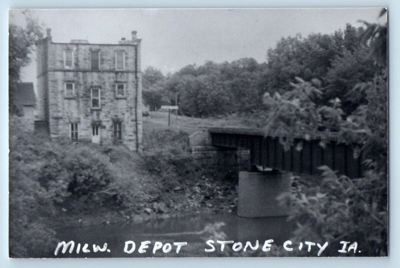 c1960 MILW Stone City Iowa IA Railroad Train Depot Station RPPC Photo Postcard