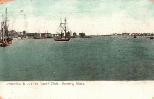 Vintage Postcard 1912 Wharves & Jubilee Yacht Club Beverly Massachusetts MA