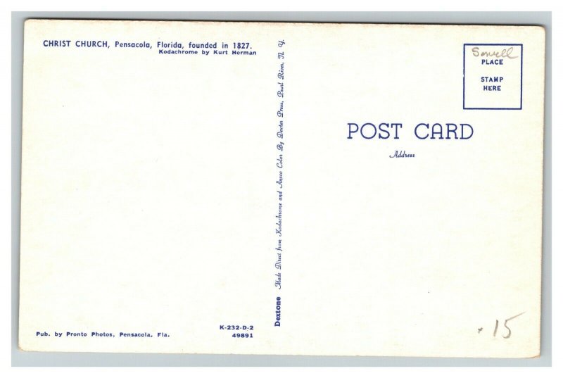 Vintage 1950's Postcard Christ Episcopal Church Wright Street Pensacola Florida