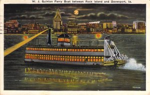 c.'33, Ferry On The Mississippi River,Rock Island,IL-Davenport IA,Old Post Card