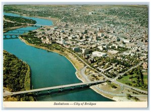 c1960's Aerial View City of Bridges Saskatoon Saskatchewan Canada Postcard