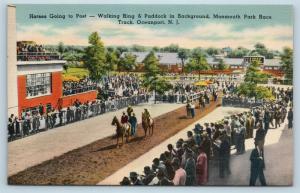 Postcard NJ Oceanport Monmouth Park Race Track Horses Walking Ring Paddock H24