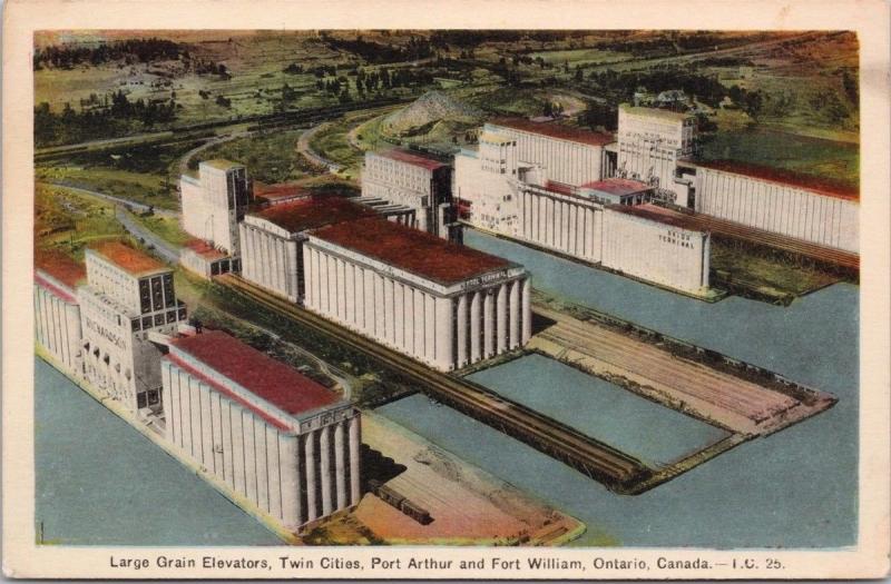 Fort William Ontario ON Port Arthur Large Grain Elevators Unused Postcard E33