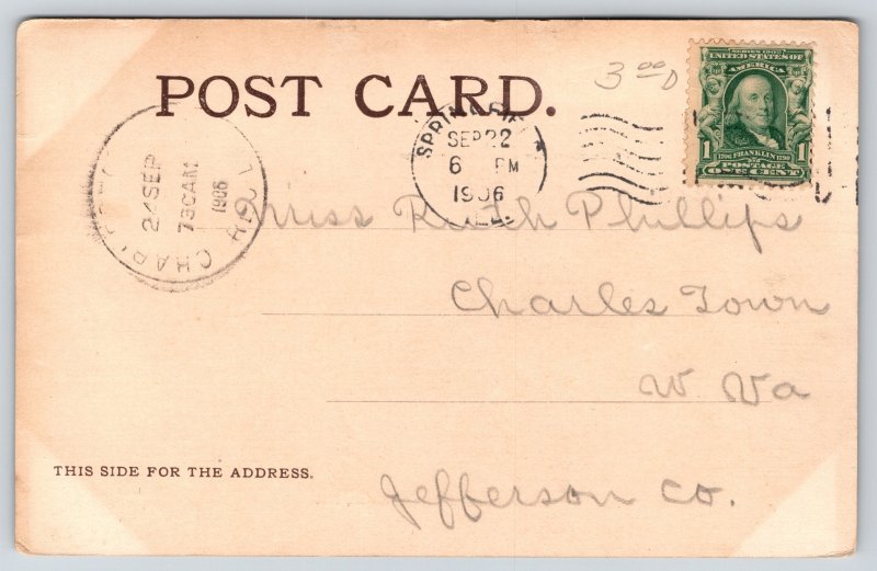 Springfield Illinois~Arsenal Bldg~Turrets~Flag~VO Hammon PM 1906 UDB Postcard