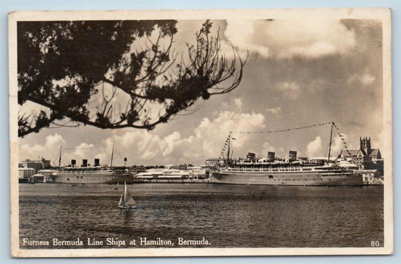 Postcard Bermuda Hamilton Furness Bermuda Line Ships RPPC Real Photo M15