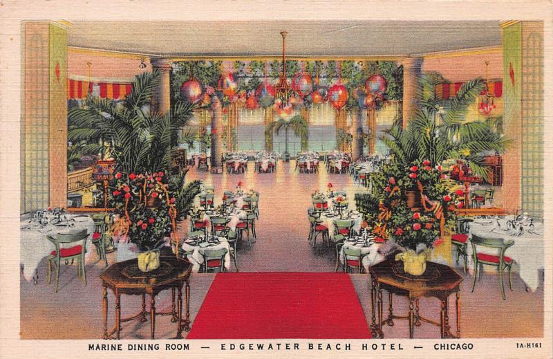 Marine Dining Room, Edgewater Beach Hotel, Chicago, IL, Early Postcard, Used