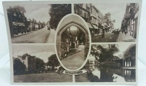 Vintage Postcard Multiview Guildford High Street Quarry Street Castle River Wey