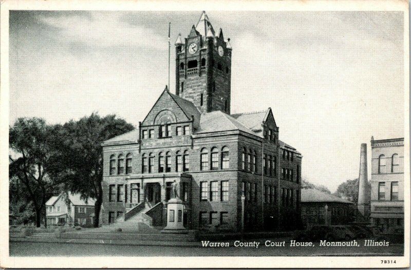 Vtg Warren County Court House Monmouth Illinois IL Unused Postcard