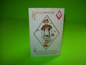 Vintage Halloween Postcard Diamond Girl Bat Dress Nash Embossed Unused H-13 