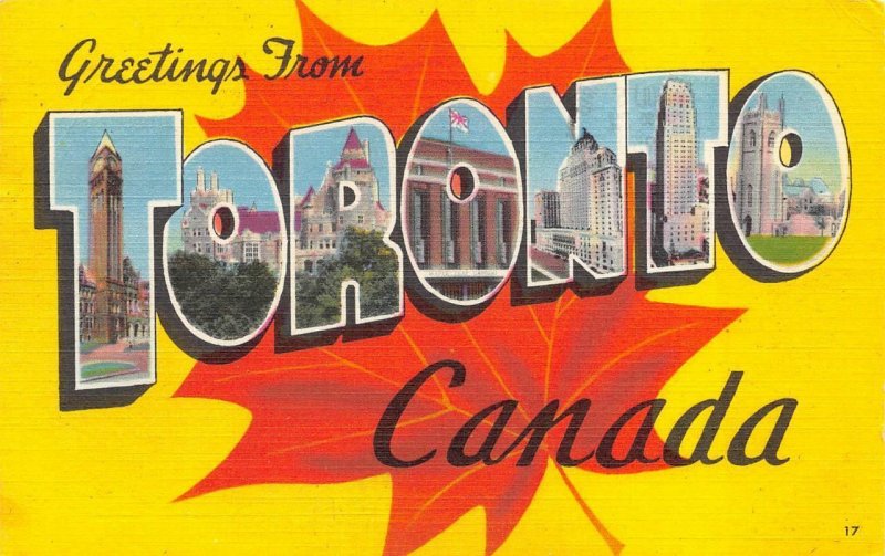 GREETINS FROM TORONTO CANADA LARGE LETTER POSTCARD 1952