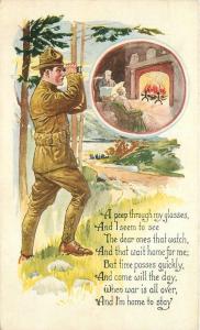 Artist impression C-1910 Military Soldiers View Home Saying postcard 9317